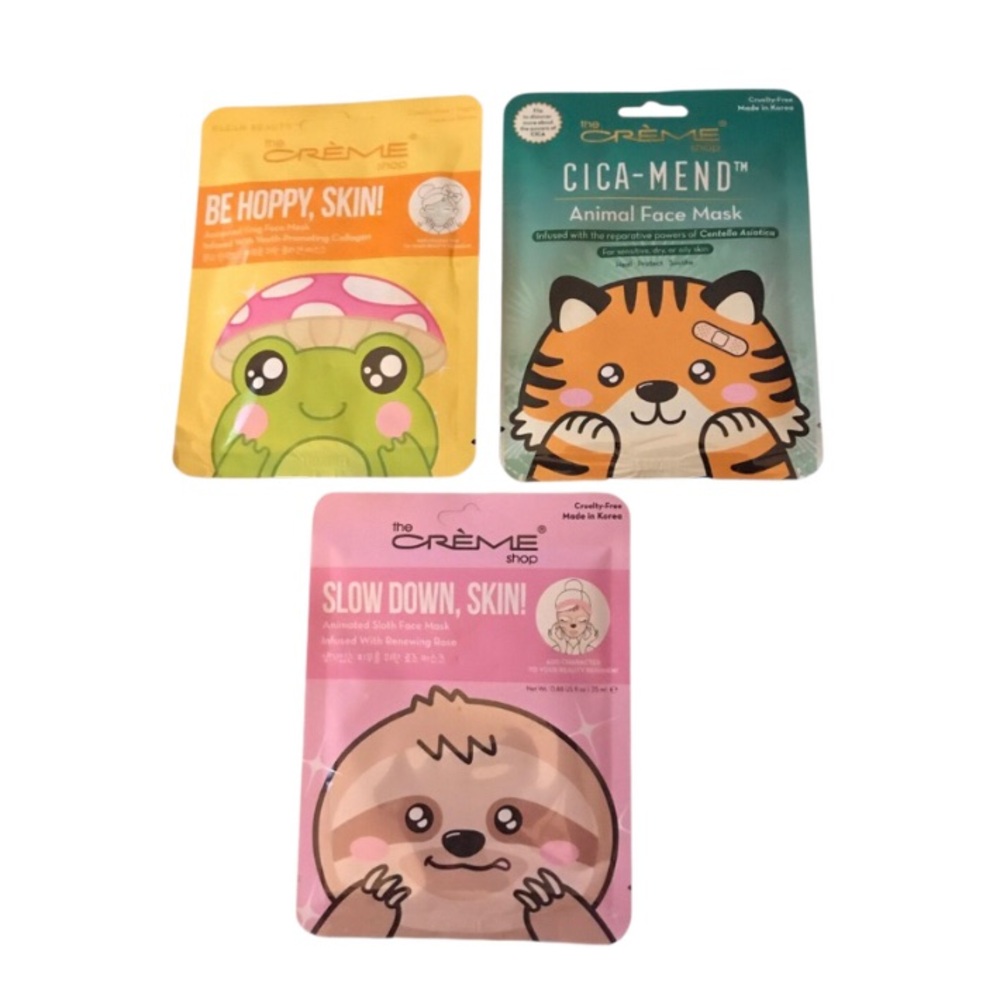 the CRÈME Shop Animated Animal Face Masks - Frog, Tiger, Sloth Set of 3